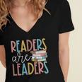 Readers Are Leaders Reading Book Lovers Teacher Women Kids Women's Jersey Short Sleeve Deep V-Neck Tshirt
