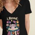 Reading Axolotl Book Lover Wildflowers Women's Jersey Short Sleeve Deep V-Neck Tshirt