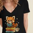 Reading Book Lover Red Panda Read Books Be Kind Stays Weird Women's Jersey Short Sleeve Deep V-Neck Tshirt