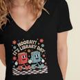 Reading Book Lover School Librarian Hooray It's Library Day Women's Jersey Short Sleeve Deep V-Neck Tshirt