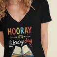 Reading Books Bibliophile Hooray It's Library Day Women's Jersey Short Sleeve Deep V-Neck Tshirt