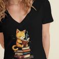 Reading Cat Books Cute Women's Jersey Short Sleeve Deep V-Neck Tshirt Reading Cat Books Cute Women's Jersey Short Sleeve Deep V-Neck Tshirt