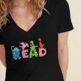Reading DinosaurRex Dino Book Lover Women's Jersey Short Sleeve Deep V-Neck Tshirt