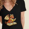 Reading Dragon Book Lover Bookworm Reader Women's Jersey Short Sleeve Deep V-Neck Tshirt