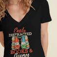 Reading Gnomes Cute Easily Distracted By Books And Gnomes Women's Jersey Short Sleeve Deep V-Neck Tshirt