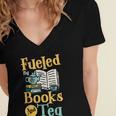 Reading Hobby Bookshelves Library Fueled By Books And Tea Women's Jersey Short Sleeve Deep V-Neck Tshirt