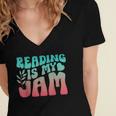 Reading Is My Jam Book Lover Bookworm Teacher Library Reader Women's Jersey Short Sleeve Deep V-Neck Tshirt