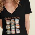 Reading Is My Jam Cute Jelly Jars Book Genres Women's Jersey Short Sleeve Deep V-Neck Tshirt Reading Is My Jam Cute Jelly Jars Book Genres Women's Jersey Short Sleeve Deep V-Neck Tshirt