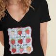 Reading Is My Jam Preppy Stawberry Bookworm Book Lover Nerd Women's Jersey Short Sleeve Deep V-Neck Tshirt