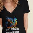 Reading Lover Easily Distracted By Dragons And Books Dragon Women's Jersey Short Sleeve Deep V-Neck Tshirt Reading Lover Easily Distracted By Dragons And Books Dragon Women's Jersey Short Sleeve Deep V-Neck Tshirt