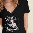 Reading Is Magical Unicorn Book Lover Fantasy Kids Women's Jersey Short Sleeve Deep V-Neck Tshirt