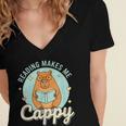 Reading Makes Me Cappy Bookworm Capybara Book Reading Women's Jersey Short Sleeve Deep V-Neck Tshirt