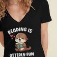 Reading Is Otterly Fun Otter Bookworm Book Lover Librarian Women's Jersey Short Sleeve Deep V-Neck Tshirt
