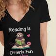 Reading Is Otterly Fun Sea Otter Book Loving Librarian Women's Jersey Short Sleeve Deep V-Neck Tshirt