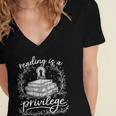 Reading Is A Privilege Vintage Reading Lover Books Women's Jersey Short Sleeve Deep V-Neck Tshirt