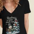 Reading Is Snow Much Fun Christmas Books Snowman Bookworm Women's Jersey Short Sleeve Deep V-Neck Tshirt