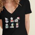 Reading Snowman Christmas Book Lovers Bookworm Librarian Women's Jersey Short Sleeve Deep V-Neck Tshirt