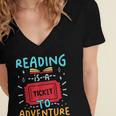 Reading Is A Ticket To Adventure Fun Book Lovers Fun Women's Jersey Short Sleeve Deep V-Neck Tshirt
