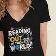 Reading Is Out Of This World Space Book Lover Kids Women's Jersey Short Sleeve Deep V-Neck Tshirt