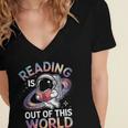 Reading Is Out Of This World Space Book Lover Women's Jersey Short Sleeve Deep V-Neck Tshirt
