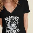 Reading Is Out Of This World Space Books Lover Women's Jersey Short Sleeve Deep V-Neck Tshirt