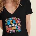 Reads Across Tee America Books Reader Reading Teacher Women's Jersey Short Sleeve Deep V-Neck Tshirt Reads Across Tee America Books Reader Reading Teacher Women's Jersey Short Sleeve Deep V-Neck Tshirt