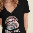 Readsalotl Axolotl Reading Books Glasses Bookworm Pun Fun Women's Jersey Short Sleeve Deep V-Neck Tshirt