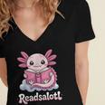 Readsalotl Axolotl Reading Cute Book Lover Bookworm Women's Jersey Short Sleeve Deep V-Neck Tshirt