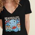 Readsolotl Blue Kawaii Axolotl Book Lover Reading Retro Women's Jersey Short Sleeve Deep V-Neck Tshirt Readsolotl Blue Kawaii Axolotl Book Lover Reading Retro Women's Jersey Short Sleeve Deep V-Neck Tshirt