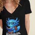 Readsolotl Blue Kawaii Axolotl Book Lover Reading Women's Jersey Short Sleeve Deep V-Neck Tshirt