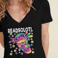 Readsolotl Cute Axolotl Book Lover Reading Women Girls Women's Jersey Short Sleeve Deep V-Neck Tshirt