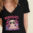 Readsolotl Pink Kawaii Axolotl Book Lover Reading Women's Jersey Short Sleeve Deep V-Neck Tshirt