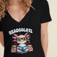 Readsolotl Pink Kawaii Axolotl Read Book Lover Reading Women's Jersey Short Sleeve Deep V-Neck Tshirt