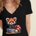 Red Panda Books Lover Reading Bookworm Women's Jersey Short Sleeve Deep V-Neck Tshirt