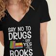 Red Ribbon Week Say No To Drugs Say Yes To Books Drug Free Women's Jersey Short Sleeve Deep V-Neck Tshirt
