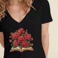 Red Roses Flowers Book Floral Women's Jersey Short Sleeve Deep V-Neck Tshirt Red Roses Flowers Book Floral Women's Jersey Short Sleeve Deep V-Neck Tshirt