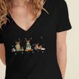 Reindeer Reading Books Christmas Library Classroom Women's Jersey Short Sleeve Deep V-Neck Tshirt