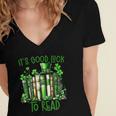 Retro Book Lucky Reading Teacher St Patrick's Day -Adults Small Cotton Blend Polyester Blend Short Sleeve Women's Jersey Short Sleeve Deep V-Neck Tshirt