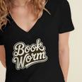 Retro Book Worm Reading For Book Lovers Women's Jersey Short Sleeve Deep V-Neck Tshirt