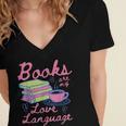 Retro Books Are My Love Language Valentine Book Lovers Women's Jersey Short Sleeve Deep V-Neck Tshirt Retro Books Are My Love Language Valentine Book Lovers Women's Jersey Short Sleeve Deep V-Neck Tshirt