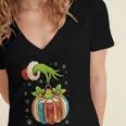 Retro Christmas Ornament Book Christmas Teacher Librarian Women's Jersey Short Sleeve Deep V-Neck Tshirt