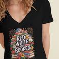 Retro Floral Red & Booked Library Reading 4th Of July Women's Jersey Short Sleeve Deep V-Neck Tshirt Retro Floral Red & Booked Library Reading 4th Of July Women's Jersey Short Sleeve Deep V-Neck Tshirt