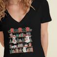 Retro Ghost Reading Book Teacher Librarian Bookish Christmas Women's Jersey Short Sleeve Deep V-Neck Tshirt