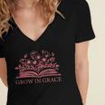 Retro Grow In Grace Wildflower Book Christian Bible Verse Women's Jersey Short Sleeve Deep V-Neck Tshirt