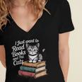 Retro I Just Want To Read Books And Pet Cats Cat For Men Women Kids Women's Jersey Short Sleeve Deep V-Neck Tshirt