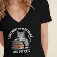 Retro I Just Want To Read Books And Pet Cats Women's Jersey Short Sleeve Deep V-Neck Tshirt