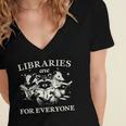 Retro Libraries Are For Everyone Racoon Reading Book Lover Women's Jersey Short Sleeve Deep V-Neck Tshirt