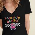 Retro Library Book Fair Queen School Reading Girls Women's Women's Jersey Short Sleeve Deep V-Neck Tshirt