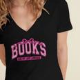 Retro Pink Coquette Bow Valentine Book Lover Varsity Women's Jersey Short Sleeve Deep V-Neck Tshirt