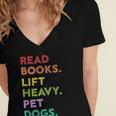 Retro Read Books Lift Heavy Pet Dogs Gym Book Lover Women's Jersey Short Sleeve Deep V-Neck Tshirt